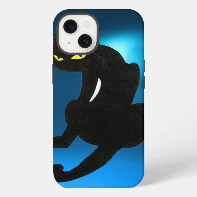 Schwarze Katze blau iPhone Hülle (Rückseite)