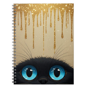 Schwarze Katze Blaue Augen Geheimnisvolles Minimal Notizblock