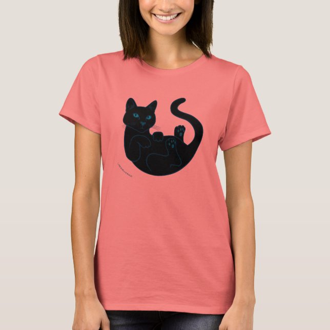 Schwarze Katze, blaue Augen. T-Shirt (Vorderseite)
