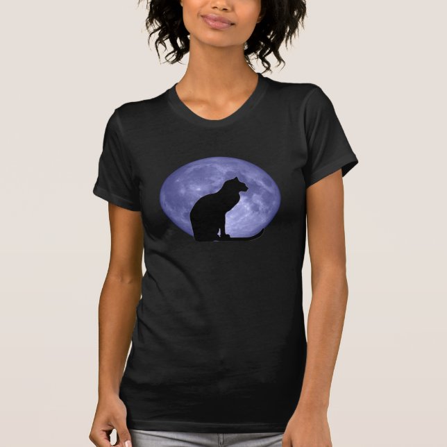 Schwarze Katze, blauer Mond T-Shirt (Vorderseite)