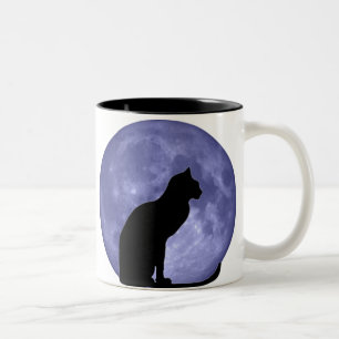 Schwarze Katze, blauer Mond Zweifarbige Tasse