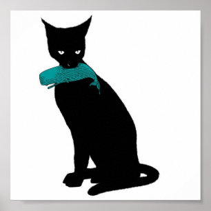 Schwarze Katze, Blauwal Poster