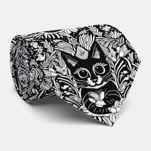 Schwarze Katze Blumenmuster Krawatte