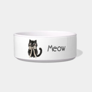 Schwarze Katze Bogen Miauen Napf