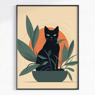 Schwarze Katze Botanisch Minimaler Pflanzenliebhab Poster