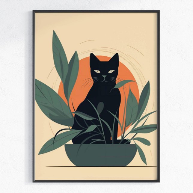 Schwarze Katze Botanisch Minimaler Pflanzenliebhab Poster (Von Creator hochgeladen)