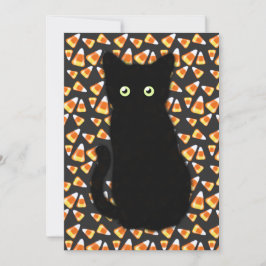 Schwarze Katze, Candy Mais Muster, Halloween-Spaß Einladung