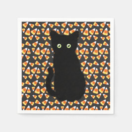 Schwarze Katze, Candy Mais Muster, Halloween-Spaß Serviette