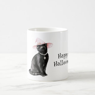 Schwarze Katze Chic Rosa Hut Halloween Kaffeetasse