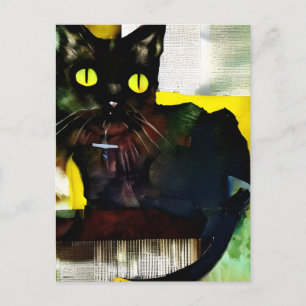 Schwarze Katze Collage Painting Postcard Postkarte
