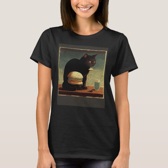 Schwarze Katze denkt Hamburger T-Shirt (Vorderseite)