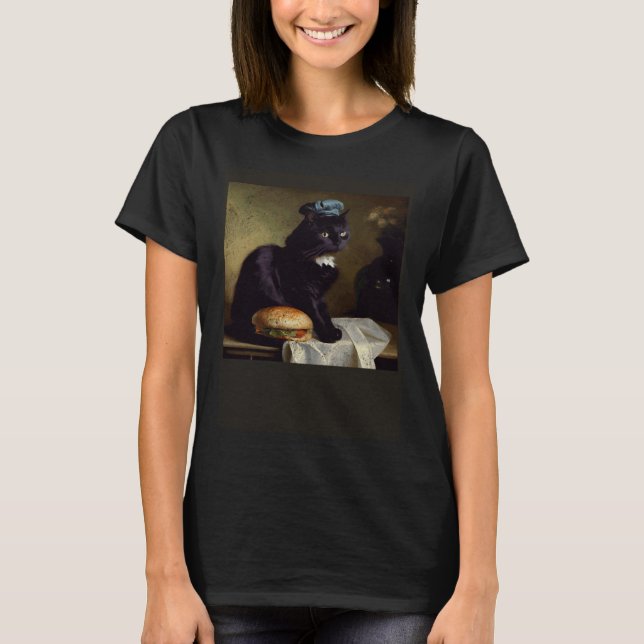 Schwarze Katze denkt Hamburger T-Shirt (Vorderseite)