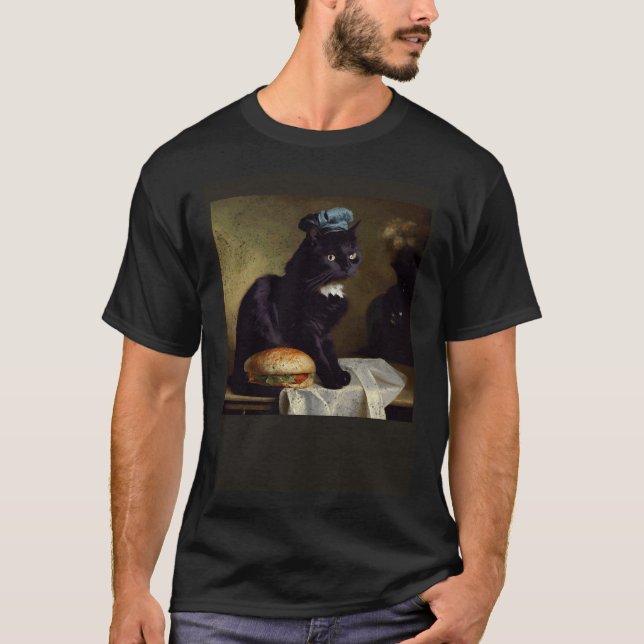 Schwarze Katze denkt Hamburger T-Shirt (Vorderseite)