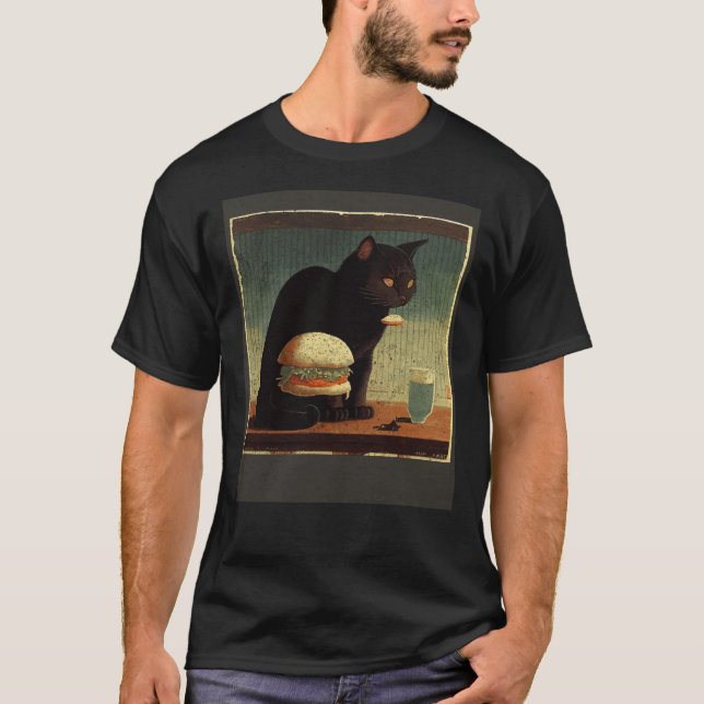 Schwarze Katze denkt Hamburger T-Shirt (Vorderseite)