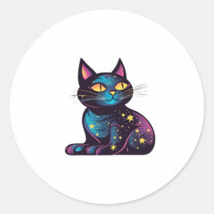 Schwarze Katze der Sterne Runder Aufkleber
