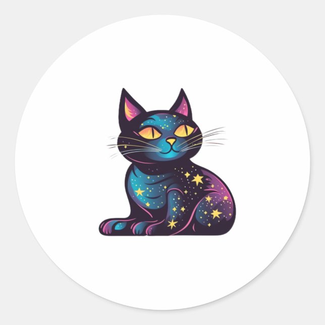 Schwarze Katze der Sterne Runder Aufkleber (Vorderseite)