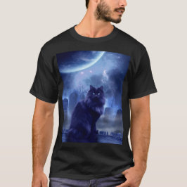 schwarze Katze des Mannes und Mondlicht T-Shirt
