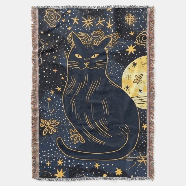 Schwarze Katze des Sternenhimmel-Krötenblankets Decke (Vorderseite Vertikal)