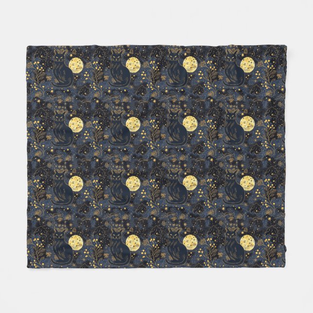 Schwarze Katze des Sternenhimmel-Musters Fleecedecke (Vorderseite (Horizontal))