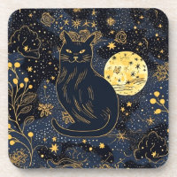 Schwarze Katze des Sternenhimmel-Untersetzer