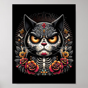 Schwarze Katze Dia De Los Muertos mürrische schwar Poster
