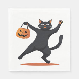 Schwarze Katze, die am Halloween-Bash heranreift u Serviette