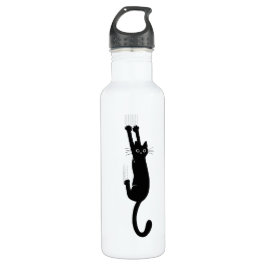 Schwarze Katze, die an | lustigem Tierliebhaber Trinkflasche