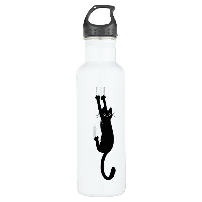 Schwarze Katze, die an | lustigem Tierliebhaber Trinkflasche (Vorderseite)