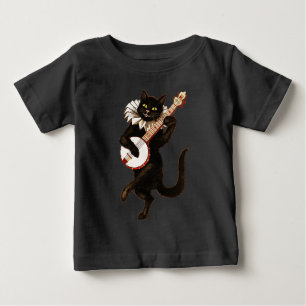 Schwarze Katze, die Banjo spielt Baby T-shirt