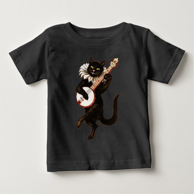 Schwarze Katze, die Banjo spielt Baby T-shirt (Vorderseite)