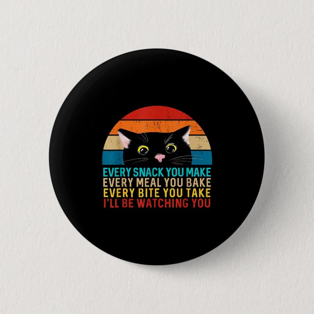 Schwarze Katze, die bei jedem Snack Retro-Peeking- Button (Vorderseite)