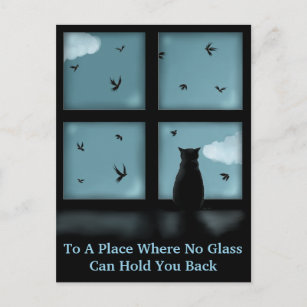 Schwarze Katze, die heraus Fenster Himmel Postkarte