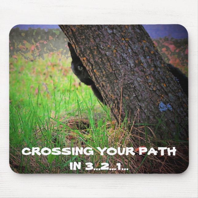 Schwarze Katze, die Ihren Weg in 3… 2… 1… Meme Mousepad (Vorne)