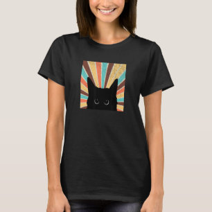 Schwarze Katze, die in die Vintage-Retro-Sonnenunt T-Shirt