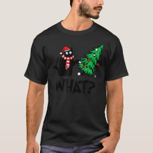 Schwarze Katze, die Weihnachtsbaum über Katzenwelt T-Shirt