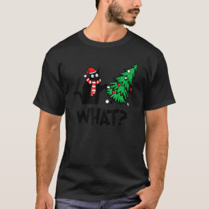 Schwarze Katze, die Weihnachtsbaum über Katzenwelt T-Shirt