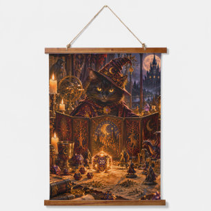 Schwarze Katze Dungeon Master Fantasy-Kunst Wandteppich Mit Holzrahmen
