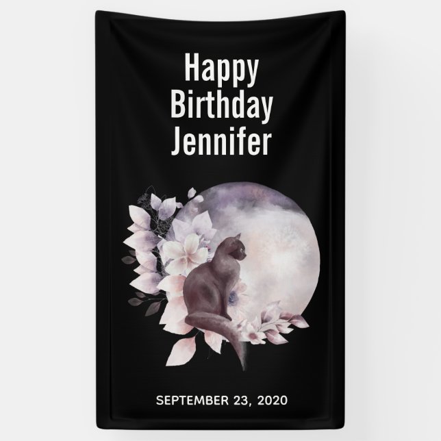 Schwarze Katze durch einen magischen Vollmond Banner (Vertikal)