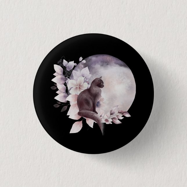 Schwarze Katze durch einen magischen Vollmond Button (Vorderseite)
