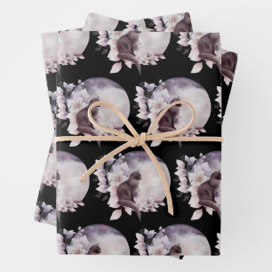 Schwarze Katze durch einen magischen Vollmond Geschenkpapier Set