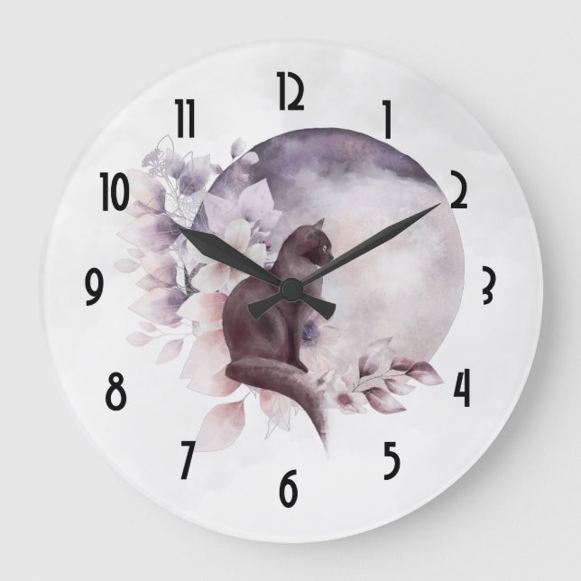Schwarze Katze durch einen magischen Vollmond Große Wanduhr (Vorderseite)