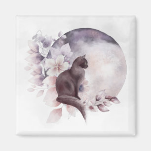 Schwarze Katze durch einen magischen Vollmond Magnet