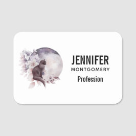 Schwarze Katze durch einen magischen Vollmond Namensschild