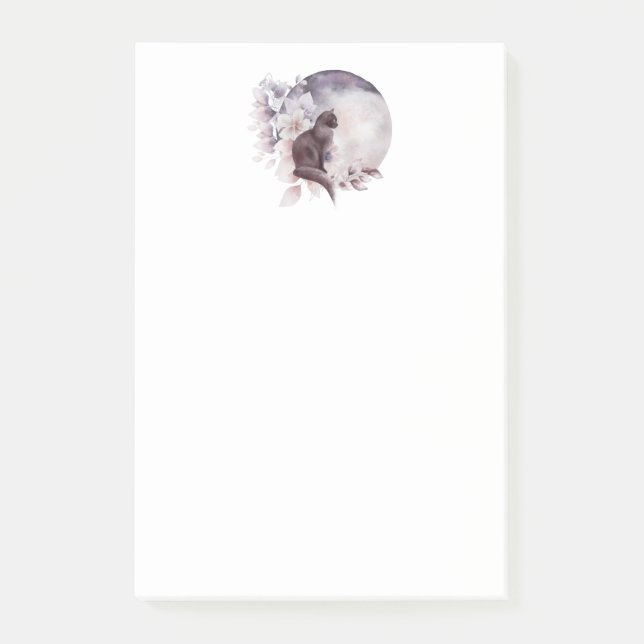 Schwarze Katze durch einen magischen Vollmond Post-it Klebezettel (Vorderseite)