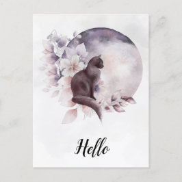 Schwarze Katze durch einen magischen Vollmond Postkarte