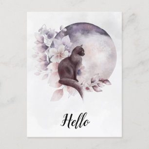 Schwarze Katze durch einen magischen Vollmond Postkarte