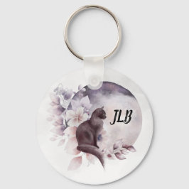 Schwarze Katze durch einen magischen Vollmond Schlüsselanhänger