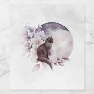 Schwarze Katze durch einen magischen Vollmond Weinetikett