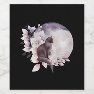 Schwarze Katze durch einen magischen Vollmond Weinetikett