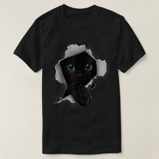 Schwarze Katze Durchguck-Design T-Shirt